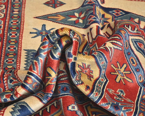 3x5 Ft Shirvan Beige Red Afghan Hand Knotted Geometric Wool Area Rug